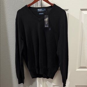 Polo Ralph Lauren v neck sweater men’s size large 100% merino wool purple pony